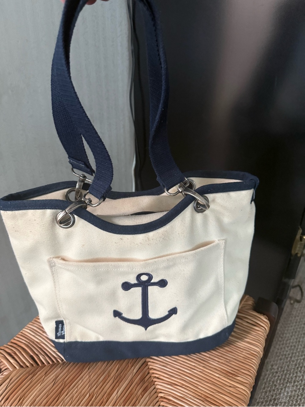 Thirty-One - Navy and Cream Anchor Canvas Insulated Thermal Lunch Bag - RETIRED